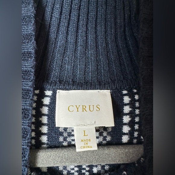 Cyrus Women’s Sweater Large Blue Striped Knit Long Sleeve Mock Neck Pullover - Picture 7 of 8